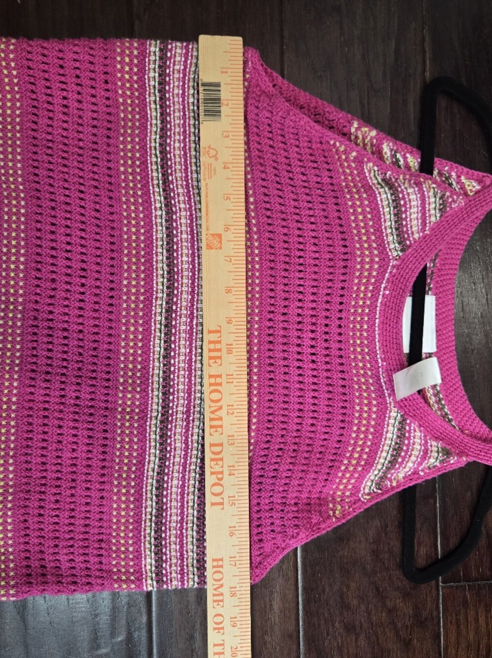 Liz Claiborne Liz Sport Linen Cotton Crochet Knit Tank Top Pink Striped XL Boho - Picture 6 of 7